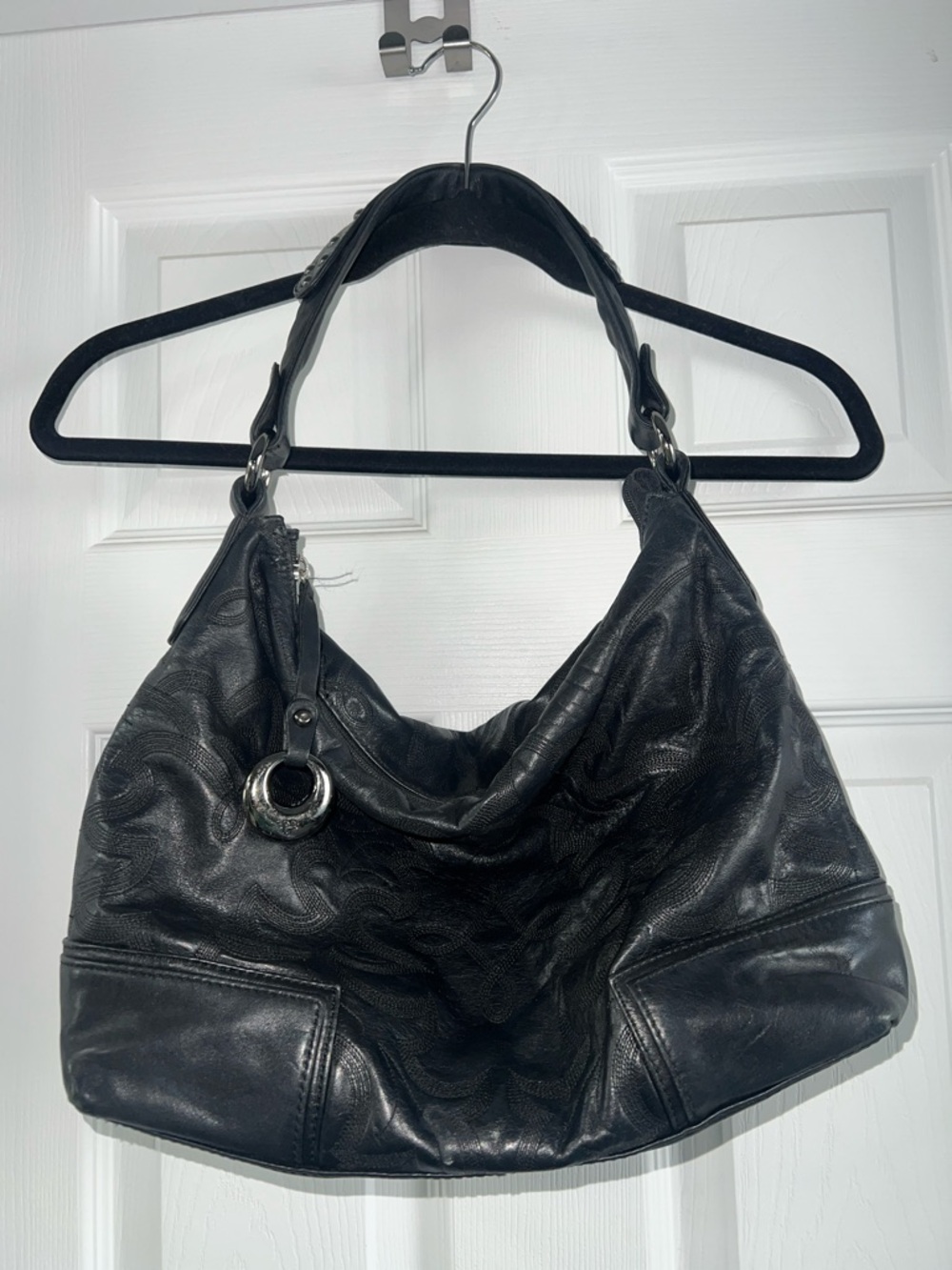 Donald J. Pliner Black Leather Slouchy Hobo Shoulder Bag